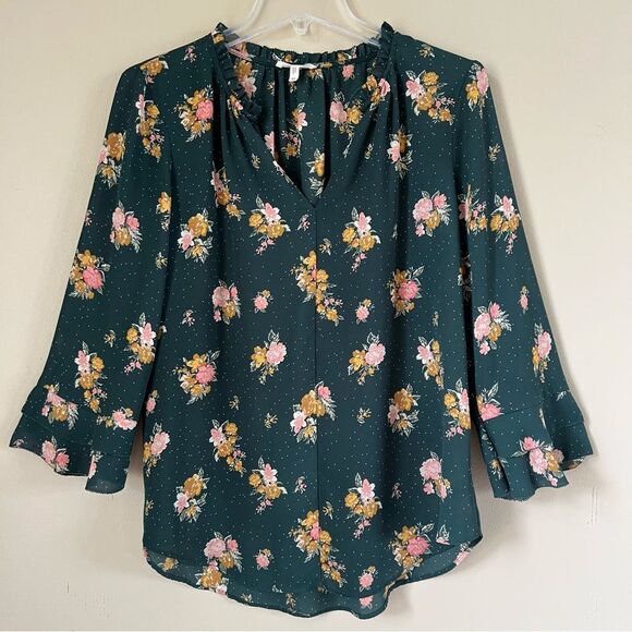 Maurices Floral Green Bell Three Quarter Sleeve Boho Blouse Size M - Picture 1 of 10